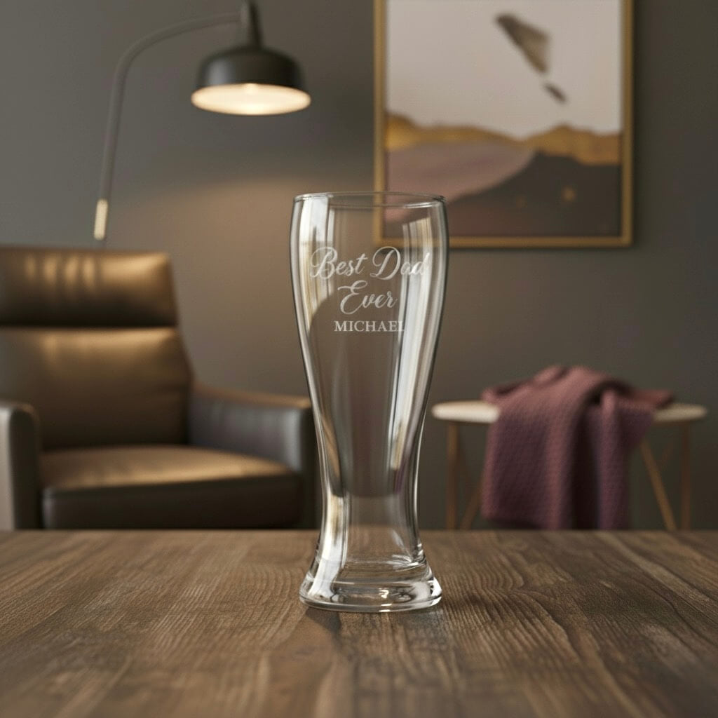 Personalised dad beer glass with name Michael, engraved gift for Father’s Day or birthday