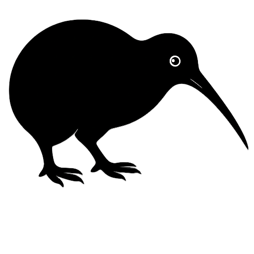 Black silhouette of a kiwi bird on a white background