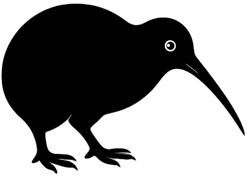 Black silhouette of a kiwi bird on a white background