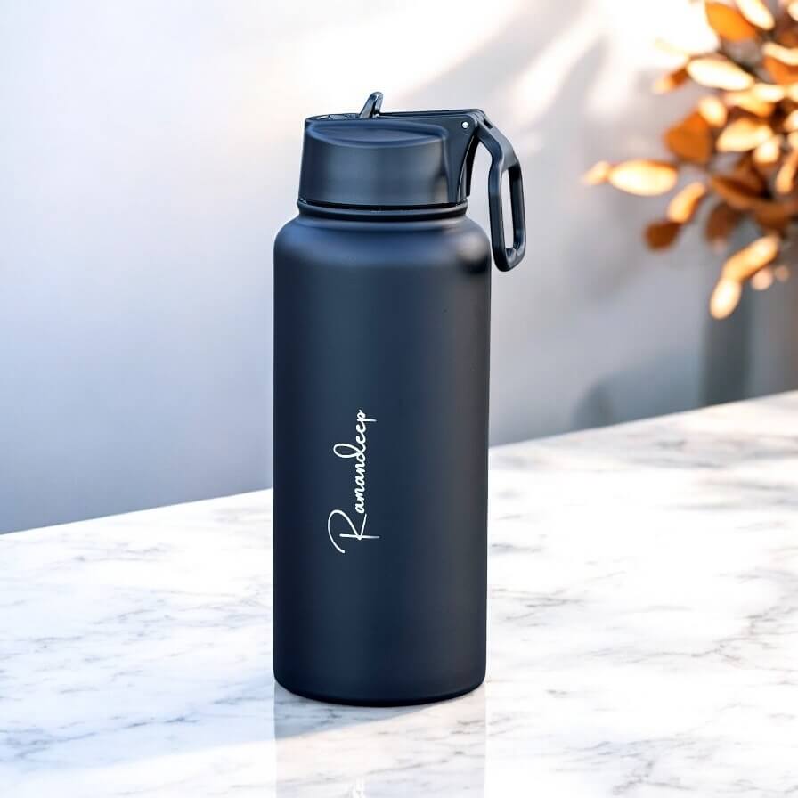 Engraved Water Bottle with Straw and Handle
