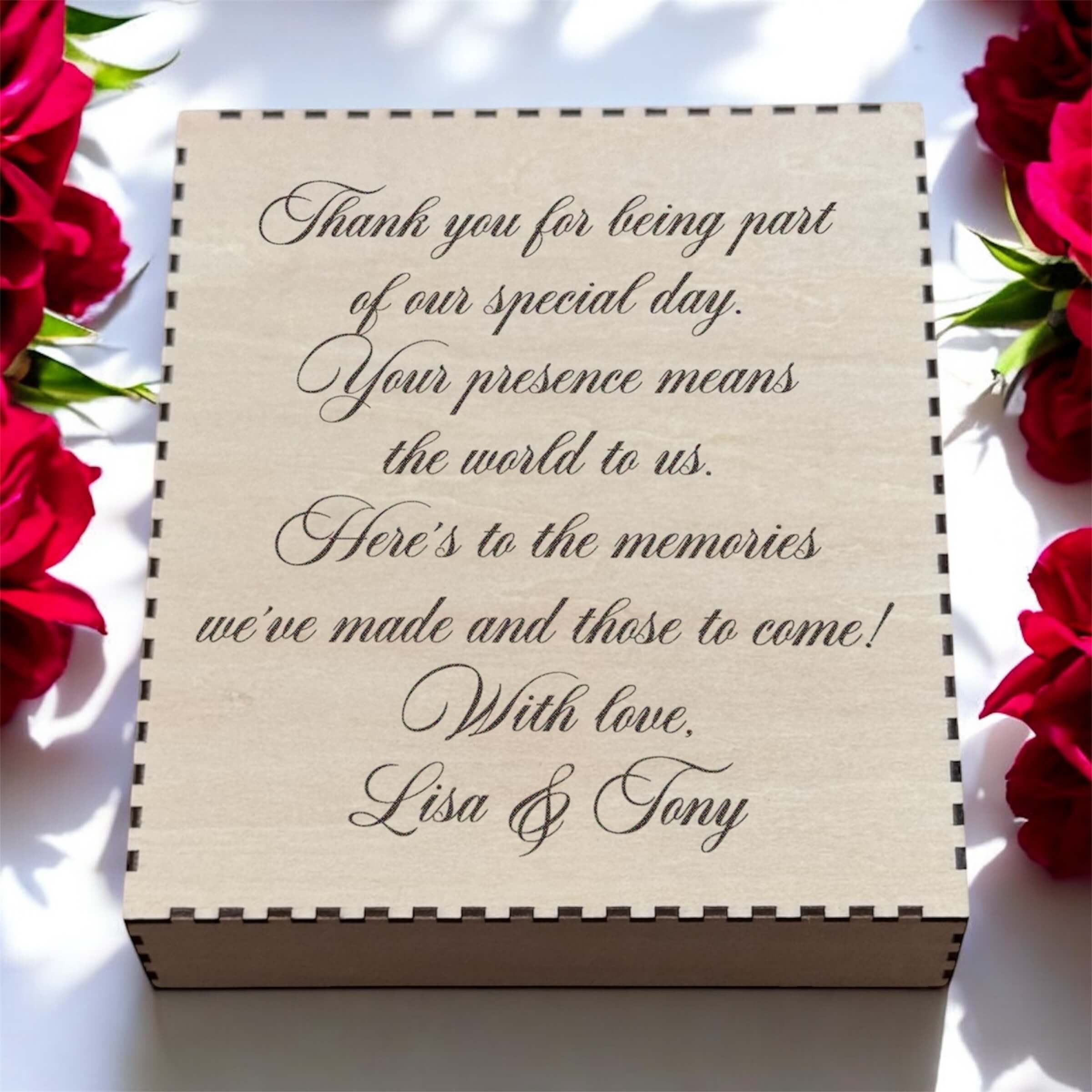 Engraved wooden gift box with message