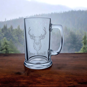 Personalised deer head engraved beer glass with custom name