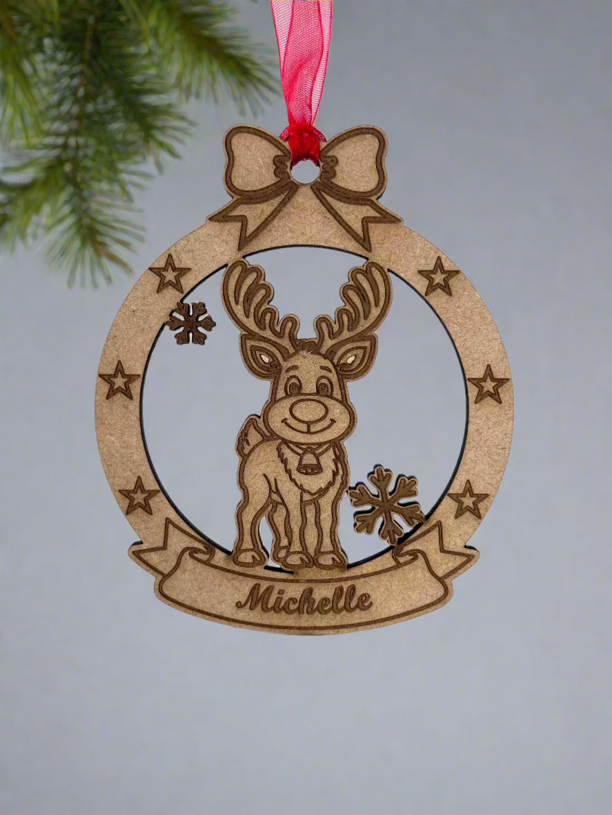 Personalised reindeer ornament with name engraving