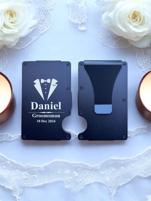 Minimalist metal wallet for groomsmen, best man, and groom gifts