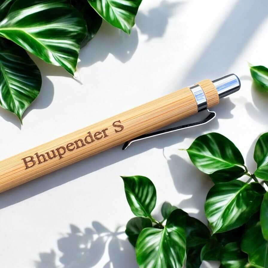 Black ink bamboo pen with engraving