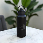 Black stainless steel drink bottle with Sophia and Bridesmaid engraving, personalised wedding gift