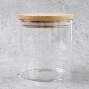 Clear glass jar with plain bamboo lid, personalised Easter treat jar before engraving, candy storage jar with wooden lid