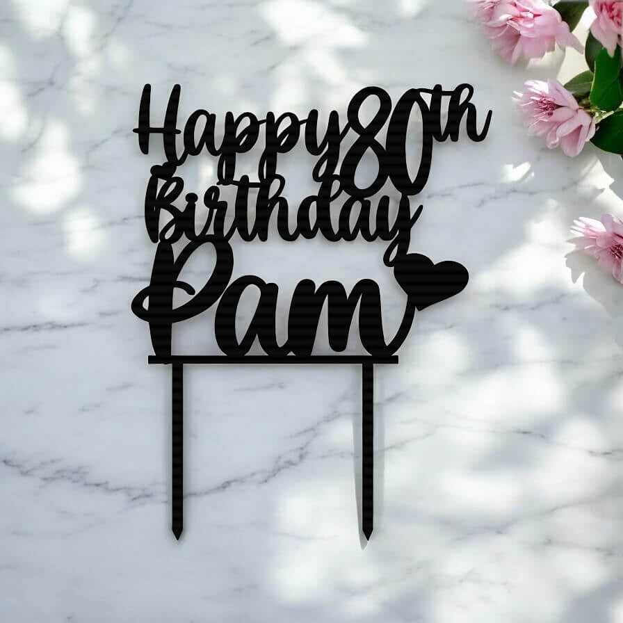 Close-up detail of personalised laser-cut birthday topper