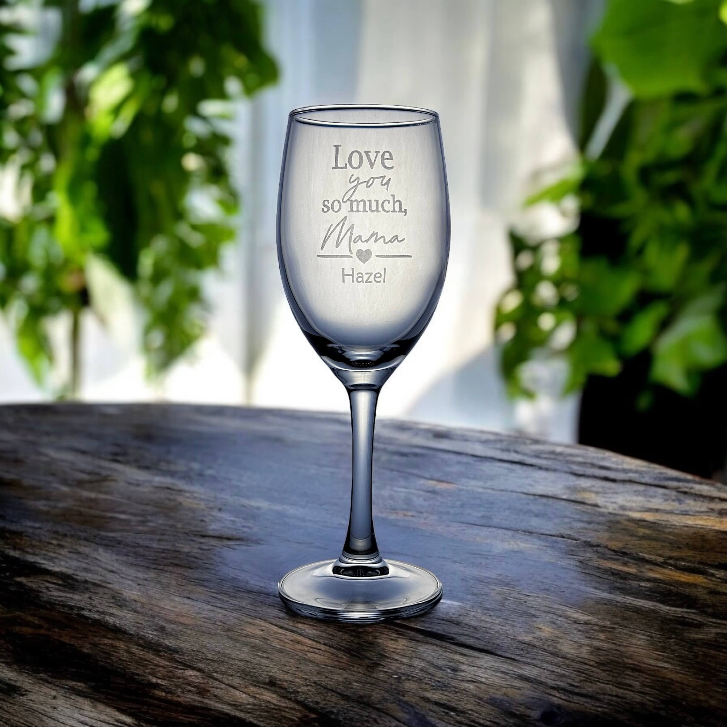 Custom engraved wine glass gift for Mother's Day