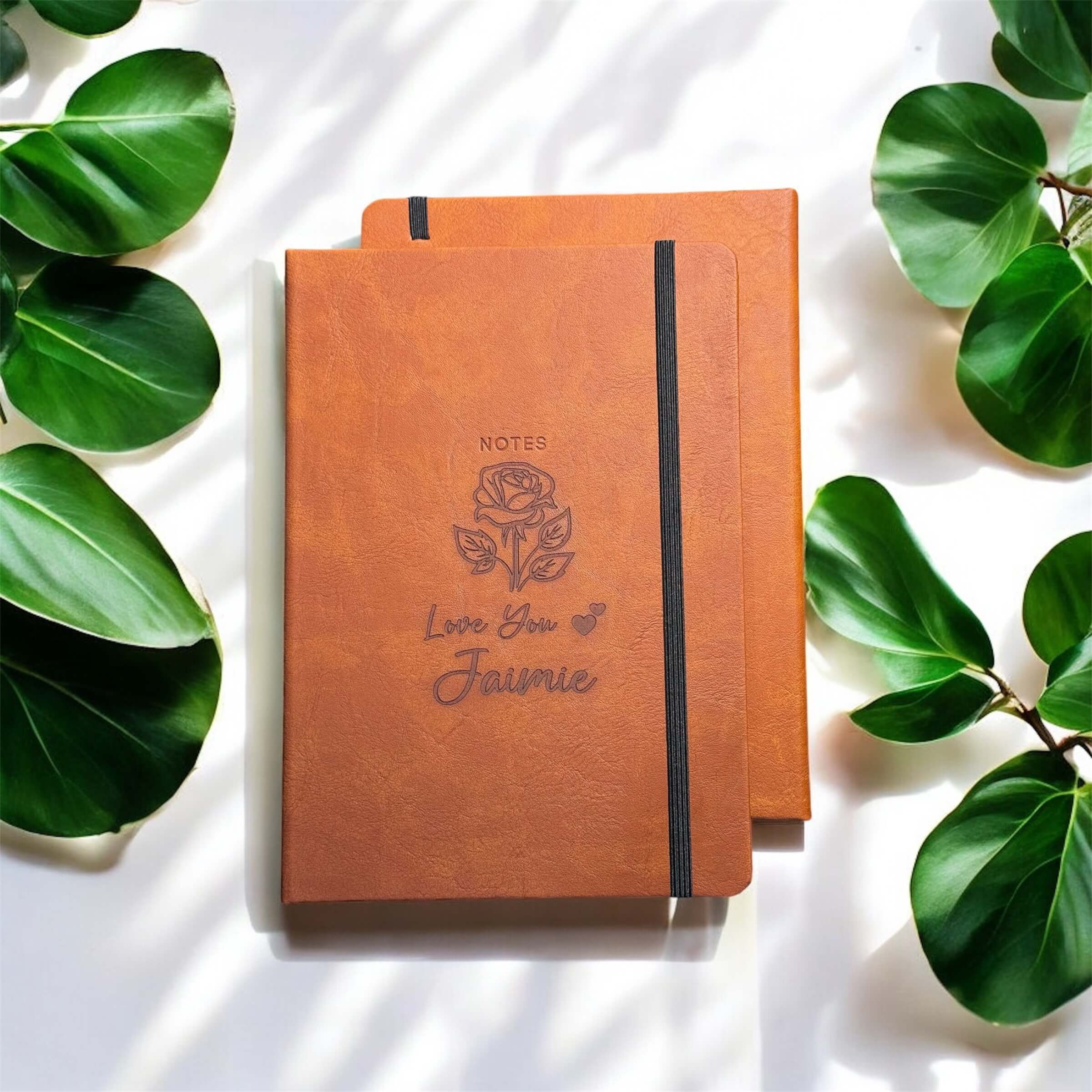 Custom love notebook with engraved name and heart design