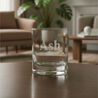 Custom name etched whiskey glass Ash, elegant gift idea for barware lovers or milestones