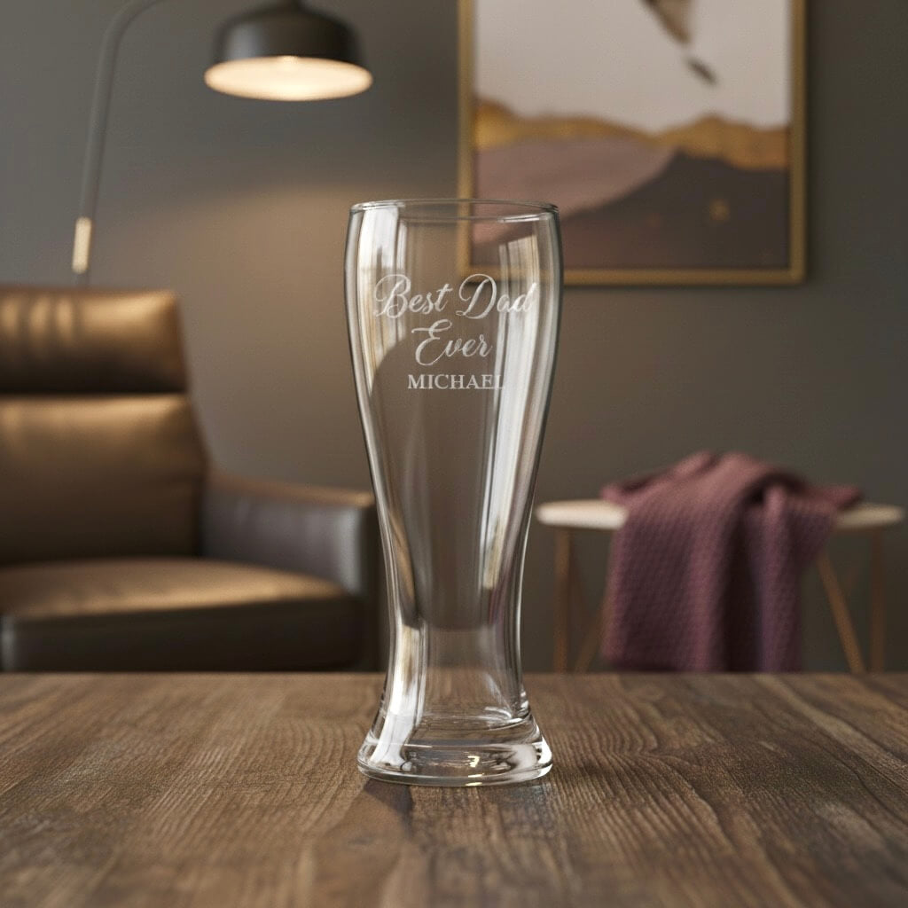 Custom tall beer glass with Best Dad Ever engraving for Michael, unique dad gift idea