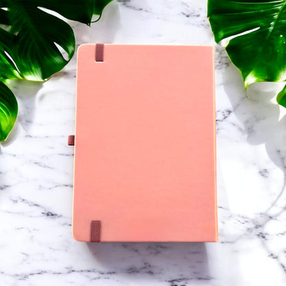 Custom tan journal with elastic closure and internal pocket