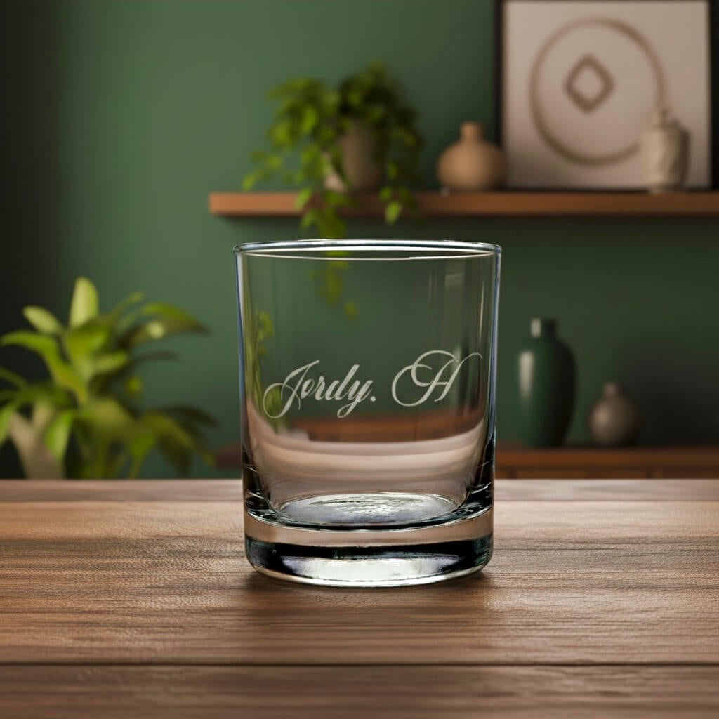 Custom whiskey tumbler with Jordy. A engraving, classy gift for dad or birthday