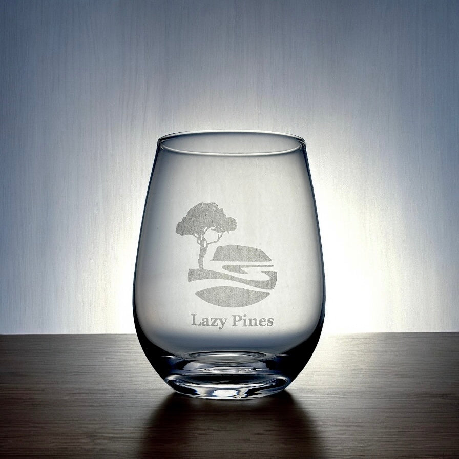Close-up of laser-engraved logo and name on the glass for business