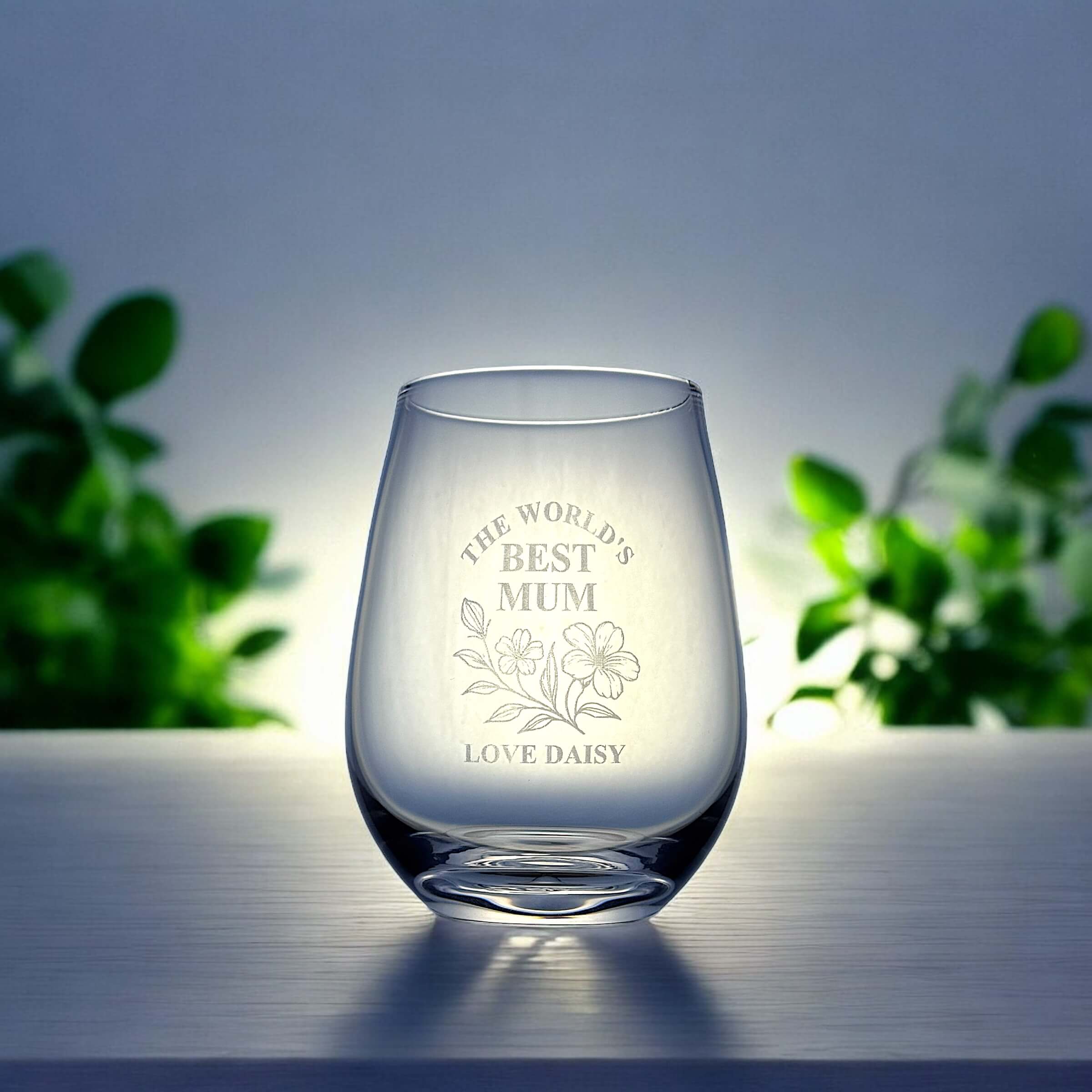 Elegant Mother's Day wine glass with custom name engraving