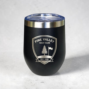 Engraved 300ml black coffee cup with custom golf club logo