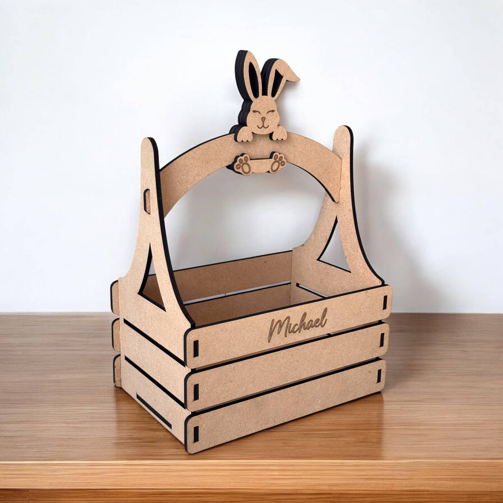 Engraved MDF Bunny Handle Easter Basket for Kids