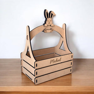 Engraved MDF Bunny Handle Easter Basket for Kids