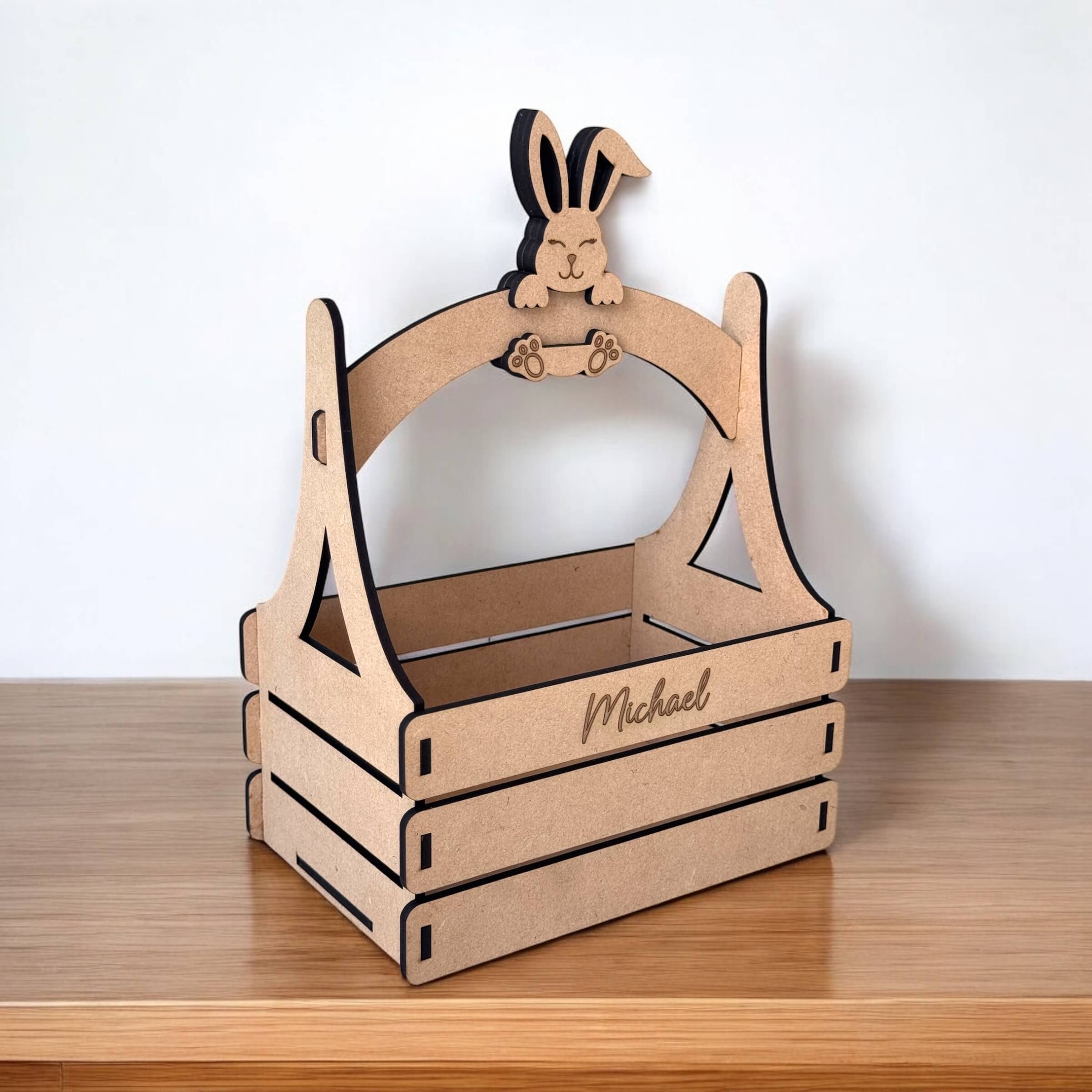 Engraved MDF Bunny Handle Easter Basket for Kids