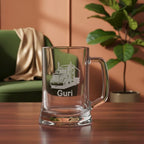 Engraved beer handle featuring semi-truck design and Guri name, custom glass gift for truck drivers