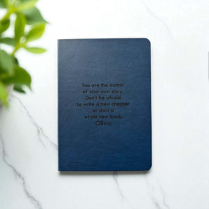 Engraved leather-look notebook with motivational quote and name Olivia, perfect custom journal