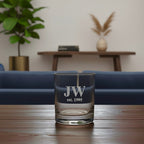 Engraved whiskey glass with JW est. 1995, custom gift for men or milestone year
