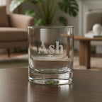 Engraved whiskey glass with name Ash, personalised gift tumbler for men or birthday