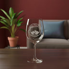 Engraved wine glass featuring custom company logo, styled for staff awards and recognition.