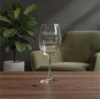 Engraved wine glass for newlyweds with personalised names and established date detail