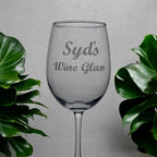 Engraved wine glass with name closeup