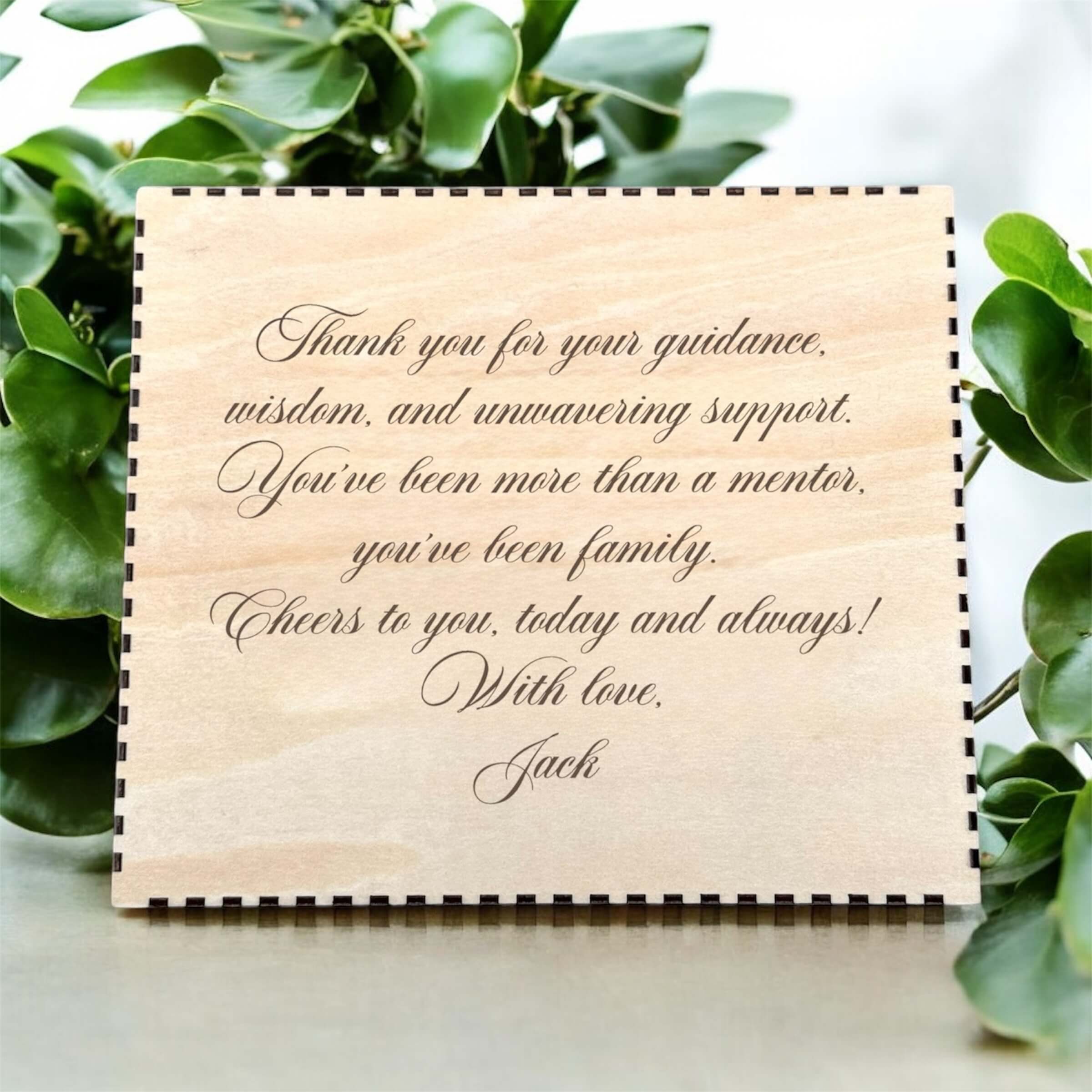 Engraved wooden gift box with message