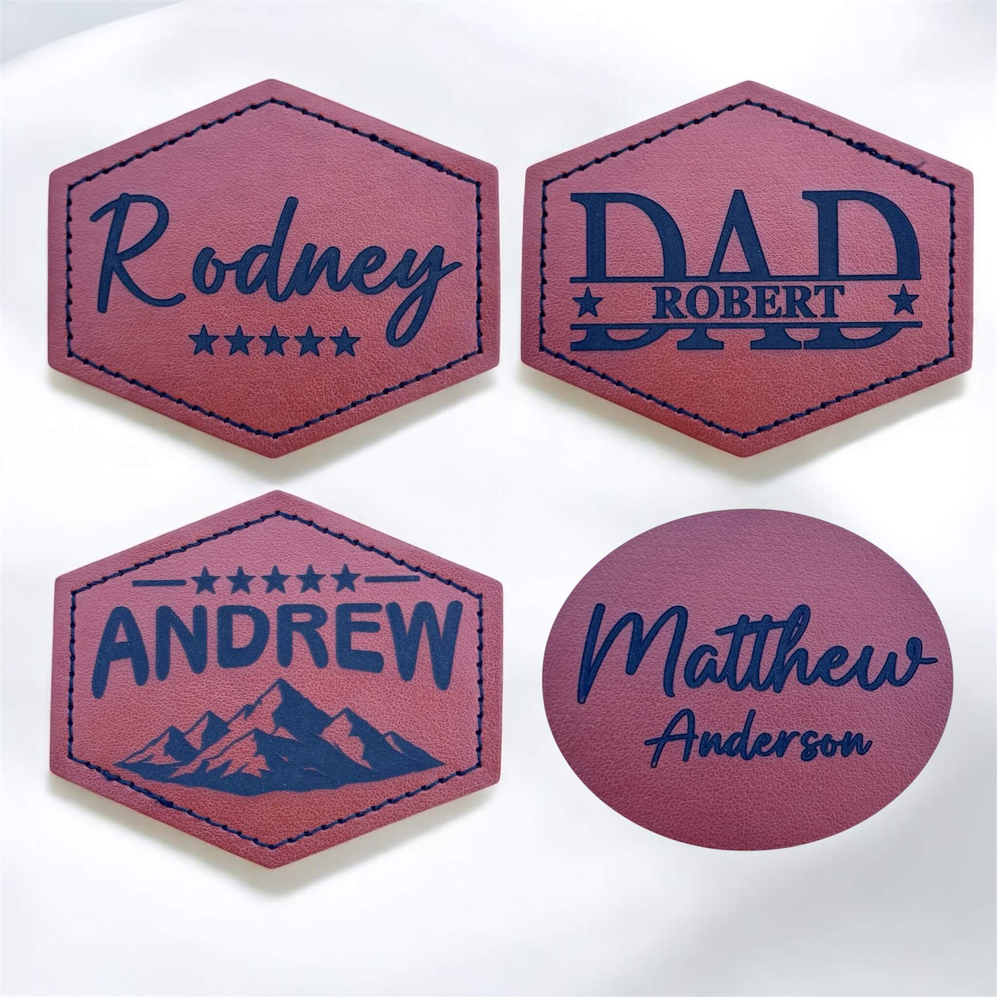 Four patches engraved with names