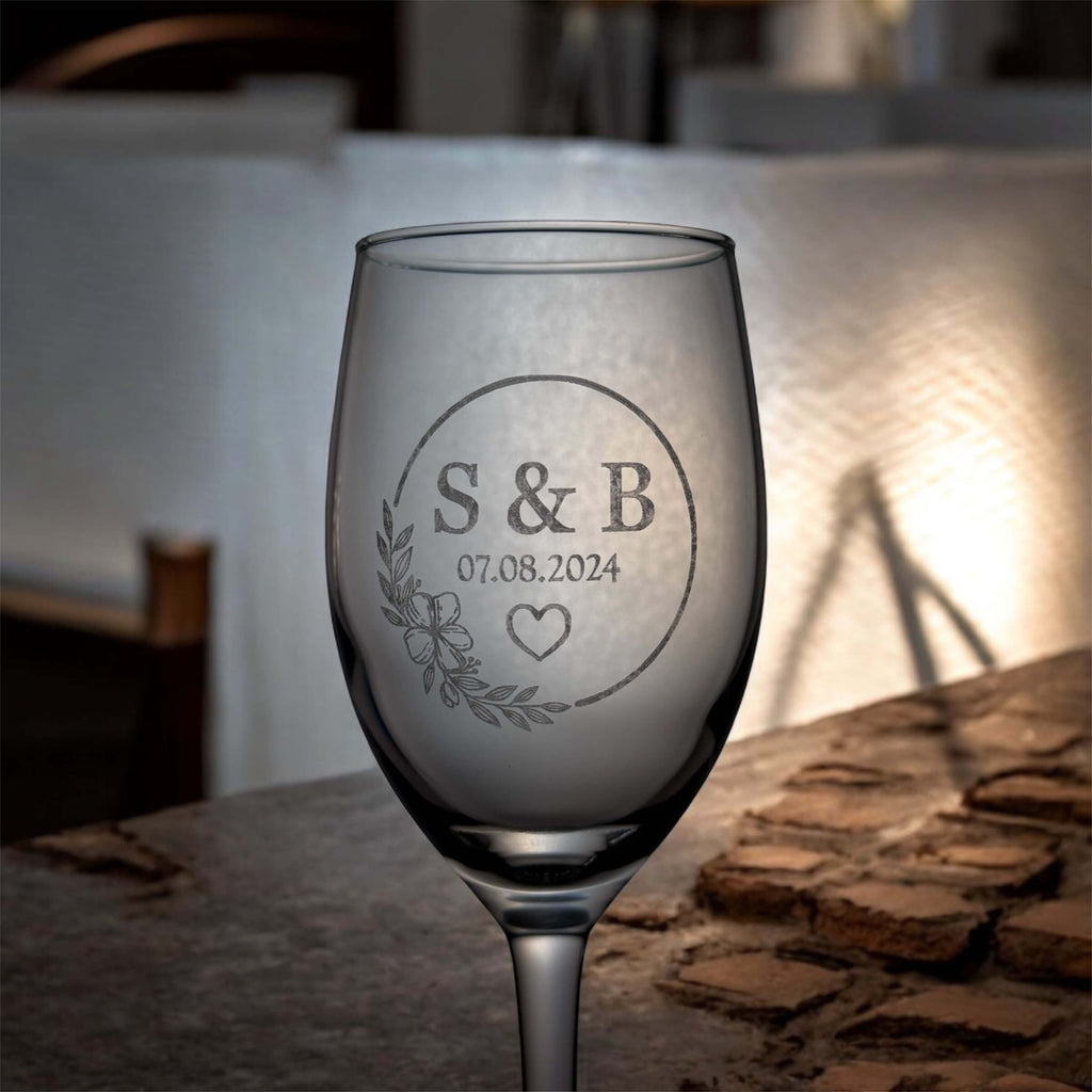 Initials & Date Engraved Wine Glass