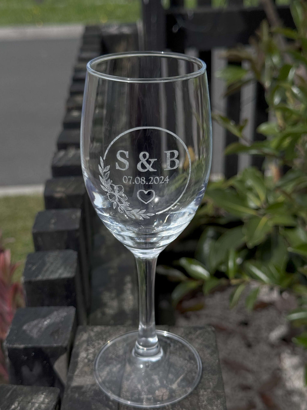 Initials & Date Engraved Wine Glass for wedding