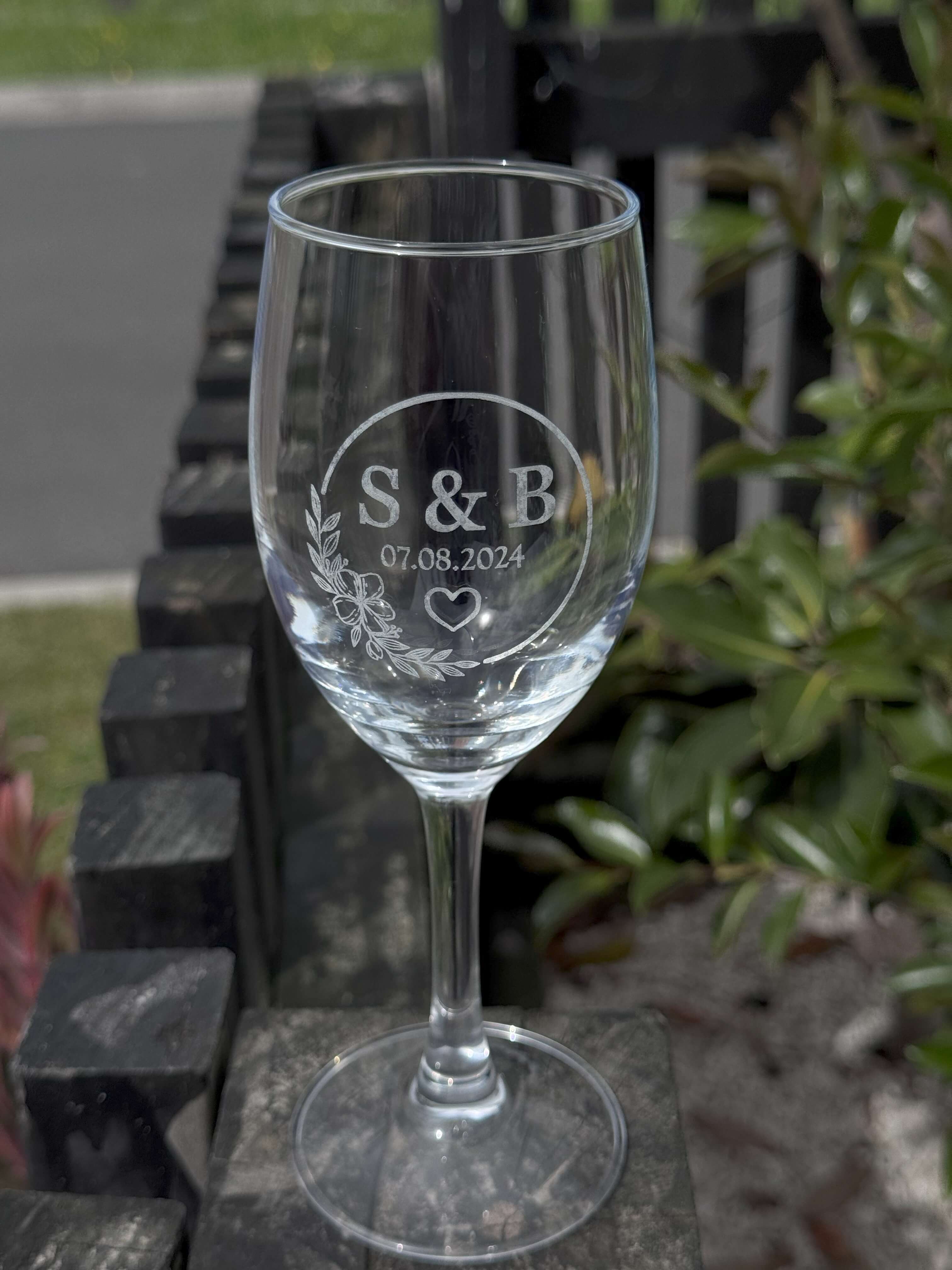 Initials & Date Engraved Wine Glass for wedding