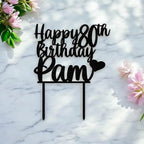 Laser-cut acrylic topper spelling Happy Age Birthday with name