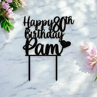 Laser-cut acrylic topper spelling Happy Age Birthday with name