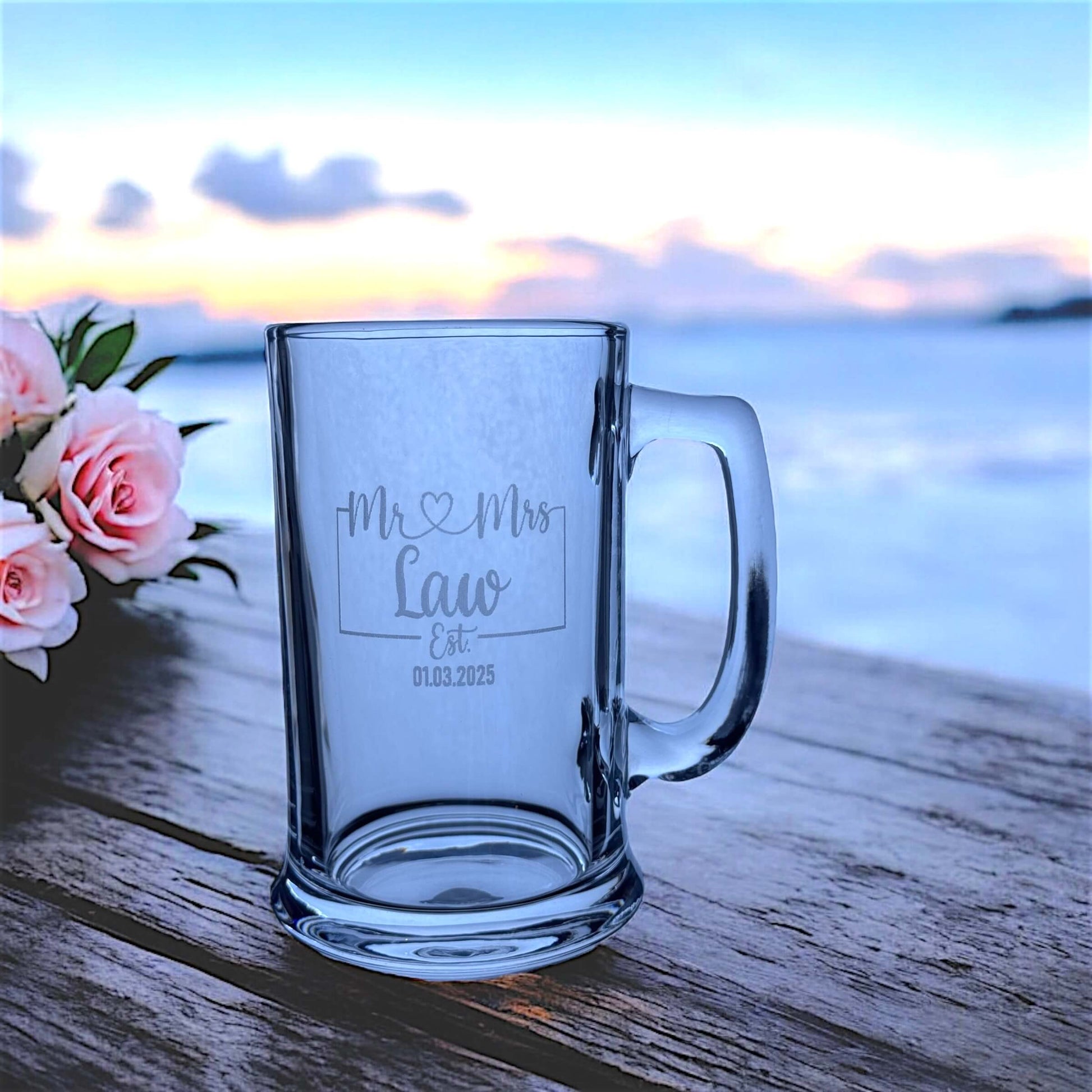 Mr and Mrs beer glass for couples