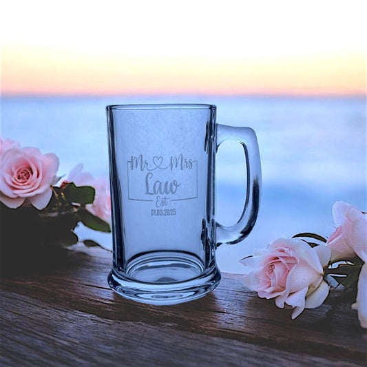 Mr and Mrs beer glass for wedding and anniversary