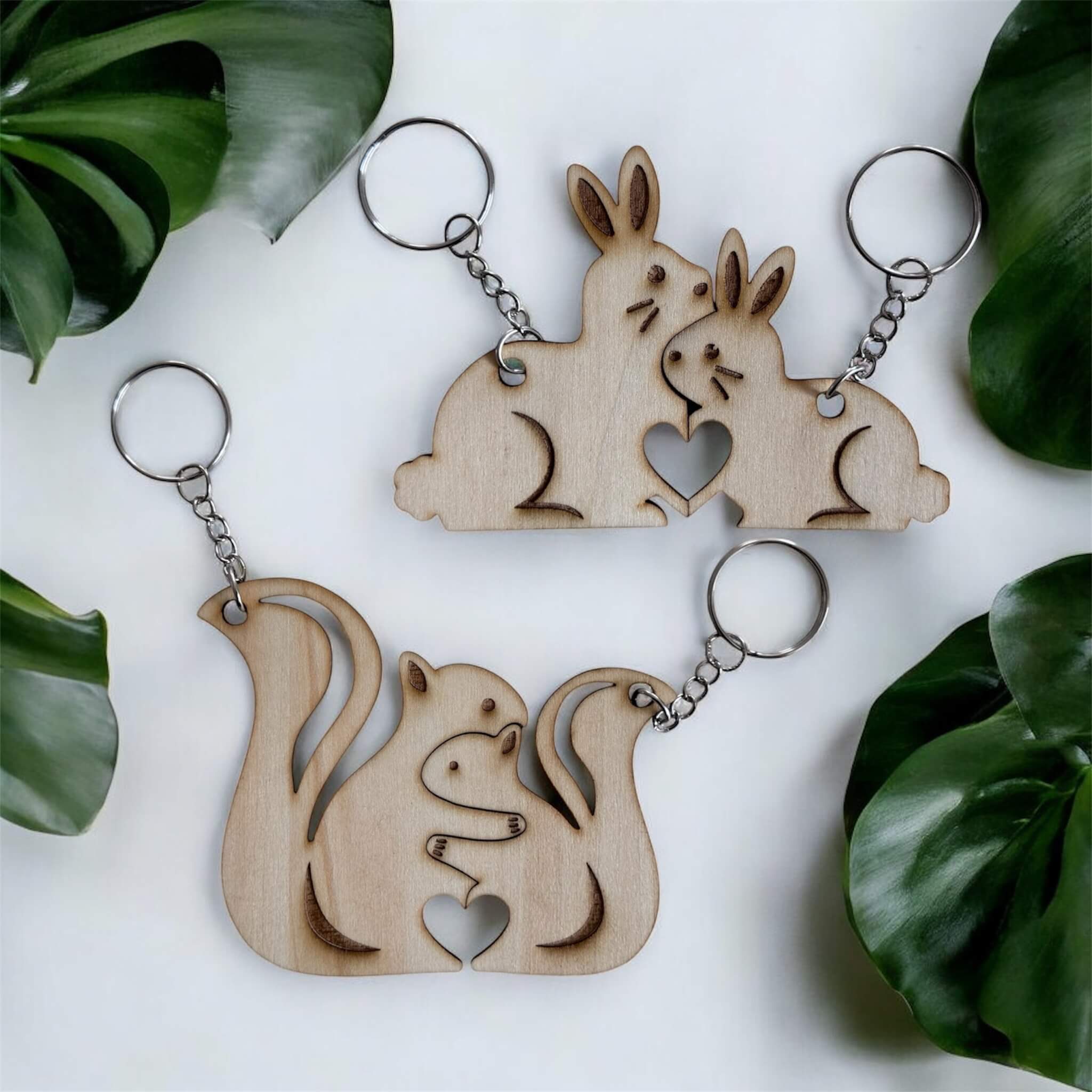 Pair of Rabbit and Squirrel key chains