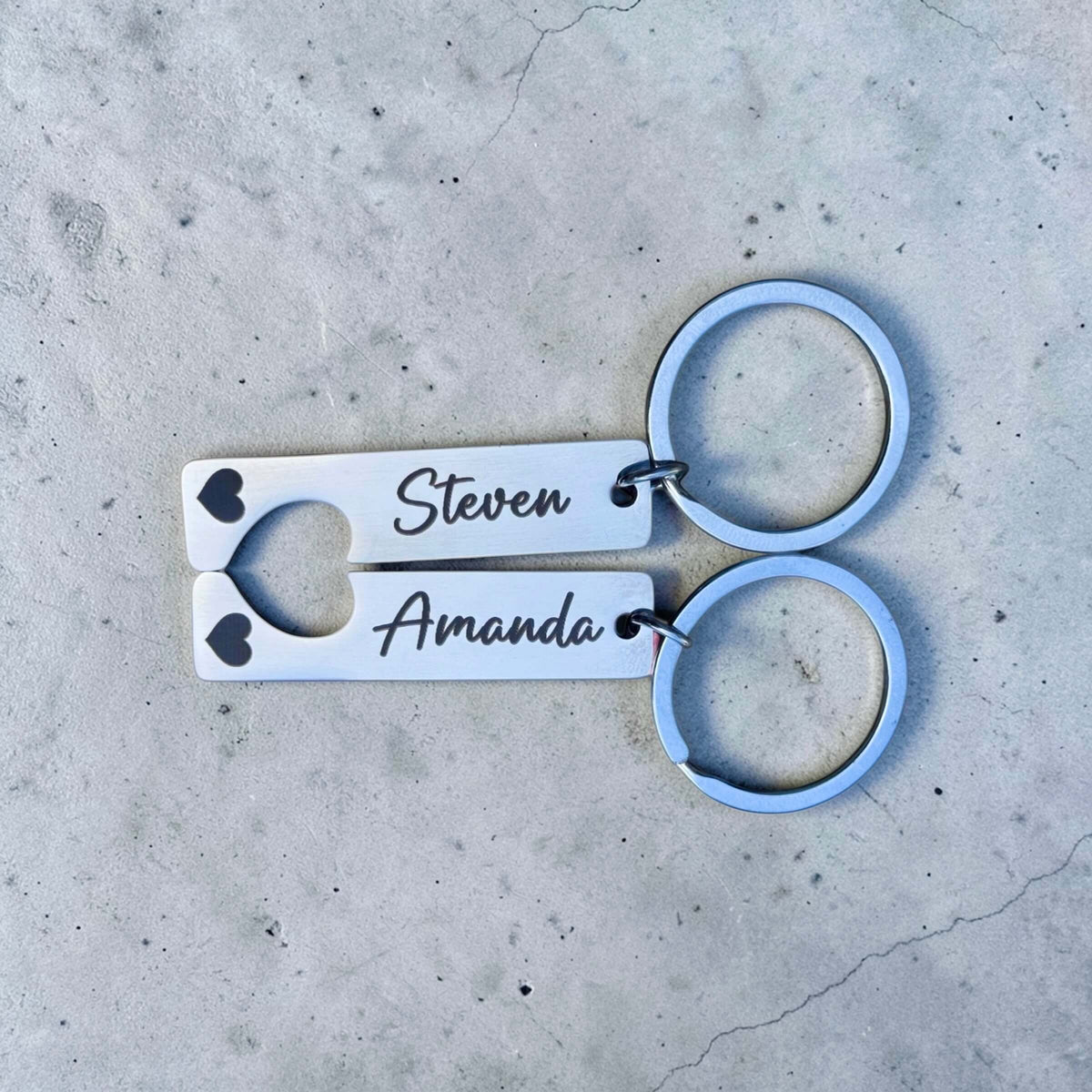Personalised Couple's Heart Keyrings – Custom Engraved Keychain NZ ...