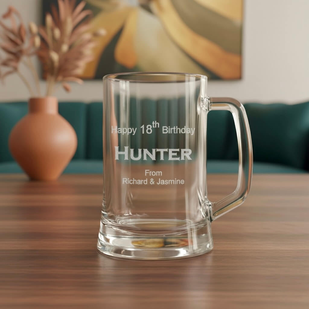 Personalised 18th birthday beer handle engraved with Hunter name and message from Richard and Jasmine
