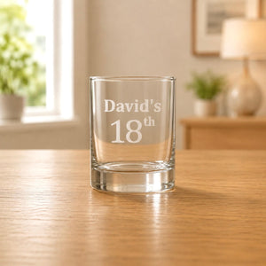 Personalised 18th birthday shot glass with David's name engraving on clear glass