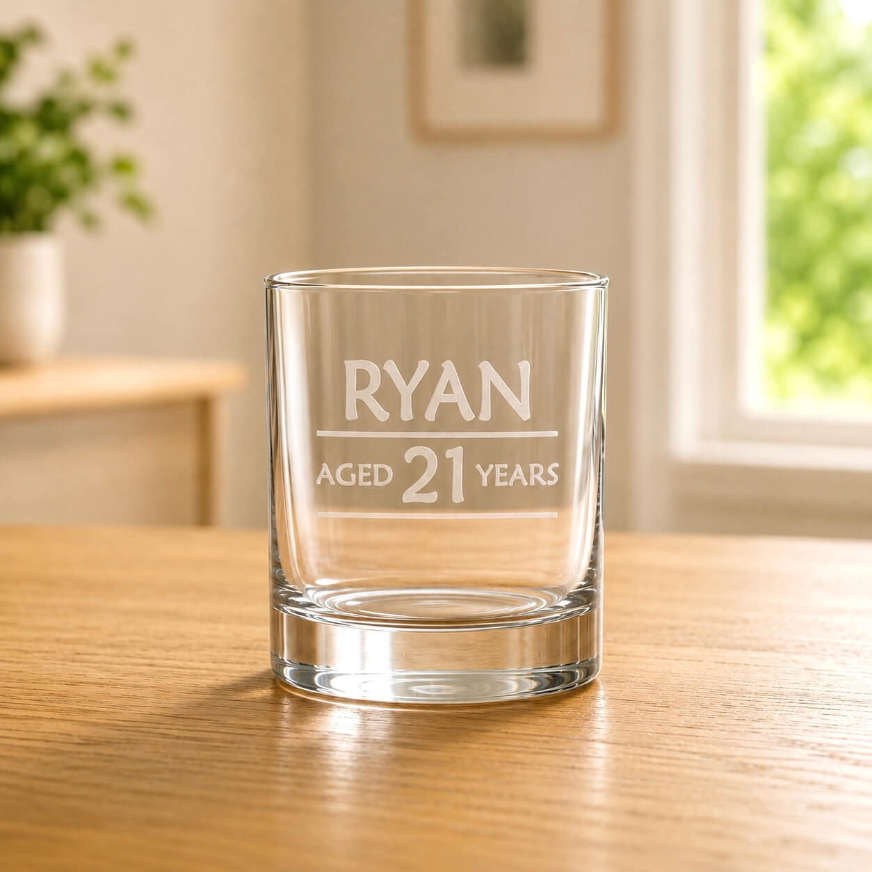 Personalised 21st birthday shot glass with thick base and frosted age engraving