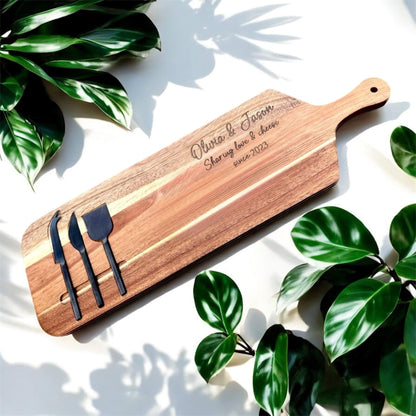 Personalised Wooden Cheese Board With 3 metal knifes
