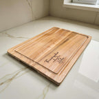 Personalised acacia chopping board engraved with custom message The secret ingredient is always love, perfect kitchen gift for her or home cook.