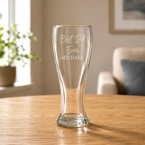 Personalised beer glass for Dad with frosted Best Dad Ever design and Michael name