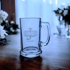 Personalised beer glass with groomsman name engraving