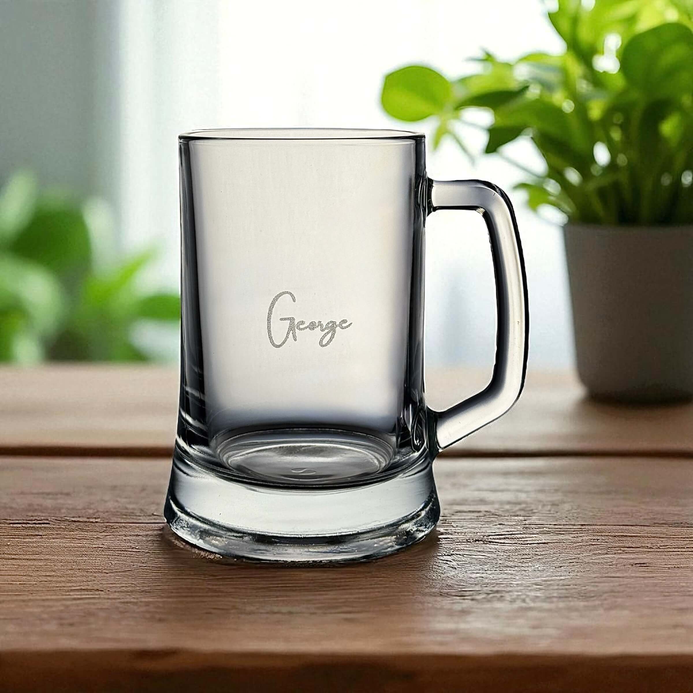 Personalised beer mug engraved with name George and custom message